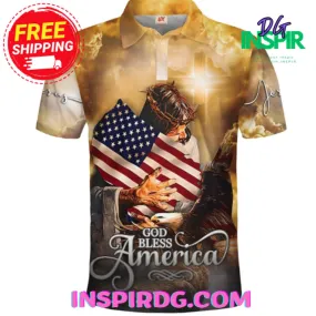 -Jesus God Bless American Polo Shirt