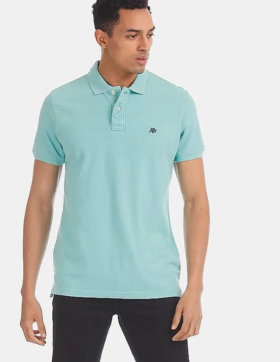 Aeropostale Green Solid Pique Polo Shirt