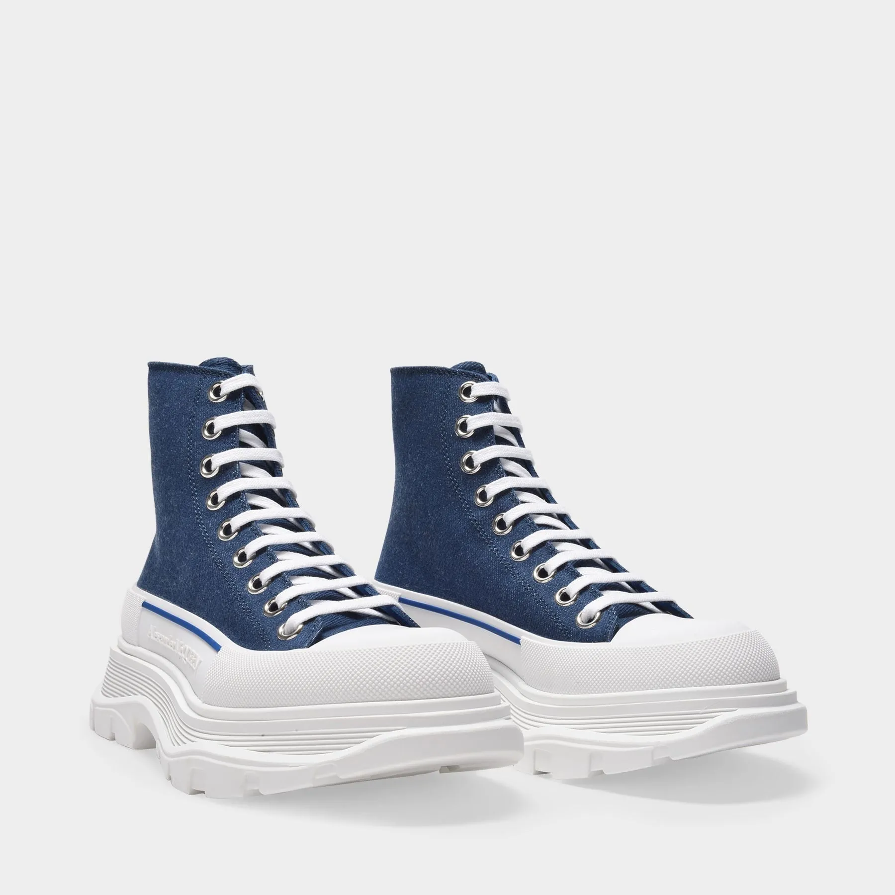 Alexander McQueen  Tread Slick Sneakers in Indigo Blue Leather and White Rubber Sole