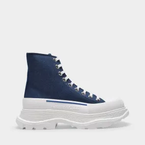 Alexander McQueen  Tread Slick Sneakers in Indigo Blue Leather and White Rubber Sole