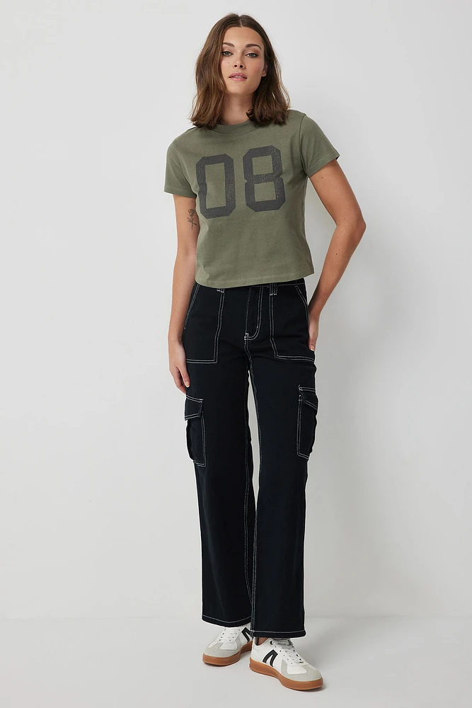 Ardene Ardene High Rise 90's Cargo Jeans in Black | Size | 100% Cotton