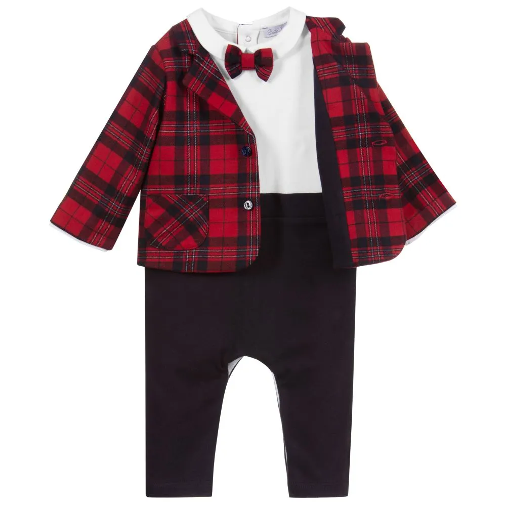 Baby Boys Red Tartan Romper