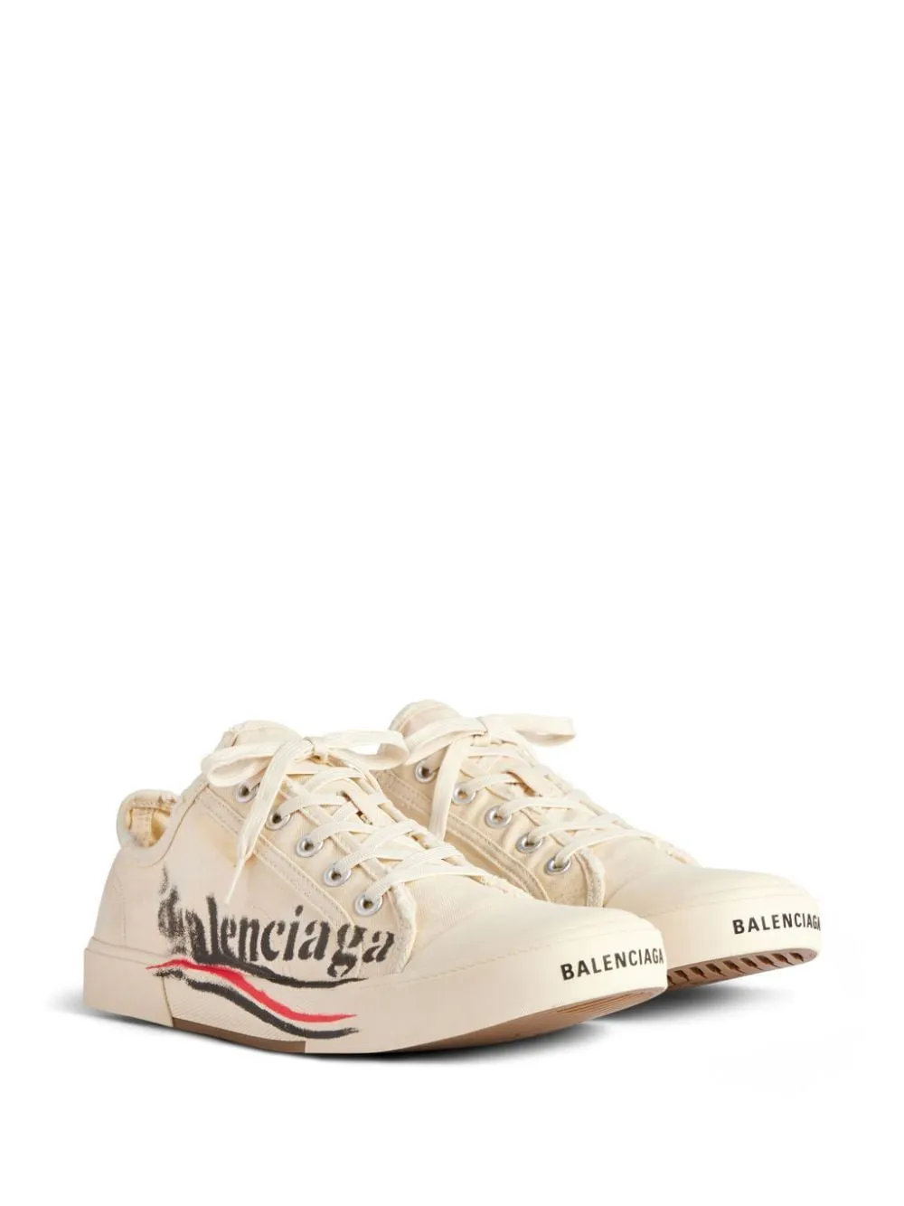 BALENCIAGA Men's White Low Political Logo Sneakers for SS24