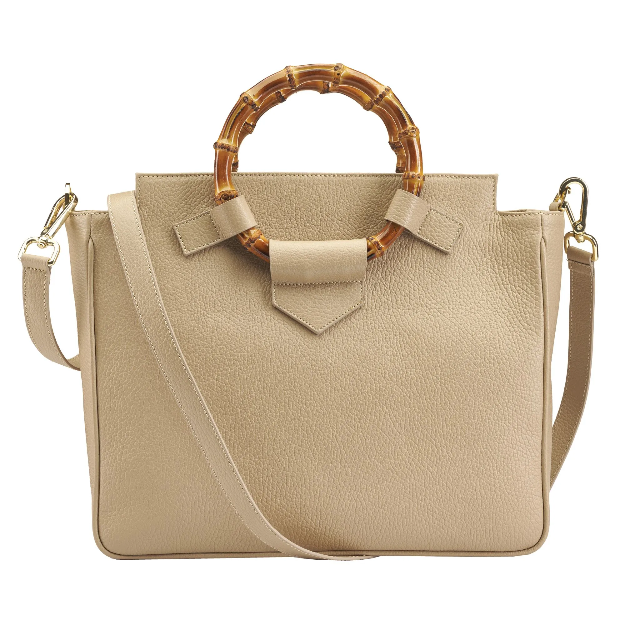 Beige Bamboo Leather Handbag