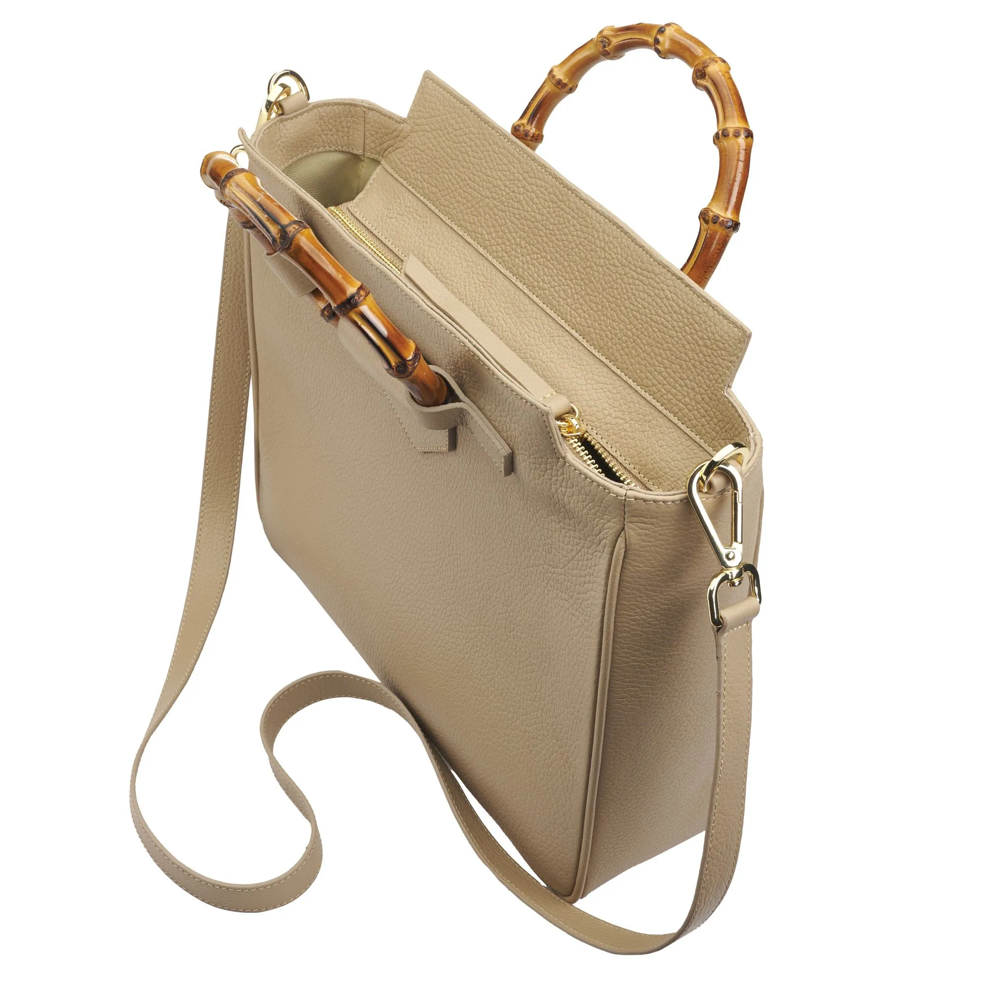 Beige Bamboo Leather Handbag