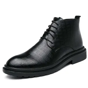 Black croc skin pattern lace up shoe boot