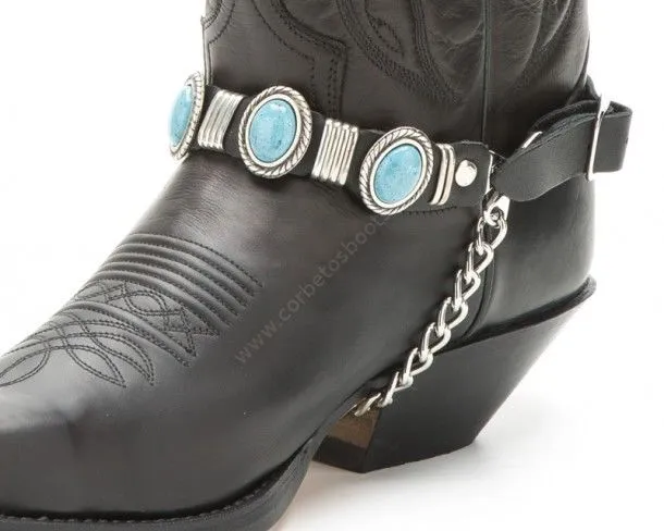 Black leather cowboy boot straps with oval turquoise stones