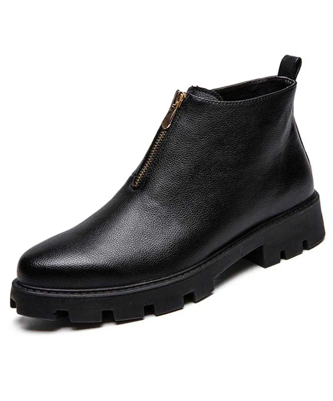 Black plain slip on dress shoe boot with zip on vamp