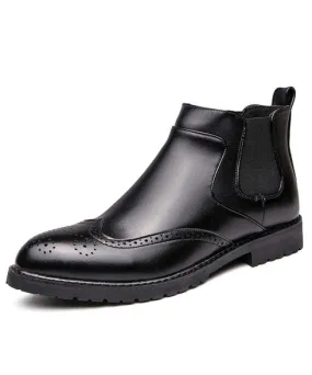 Black retro brogue slip on dress shoe boot 2039