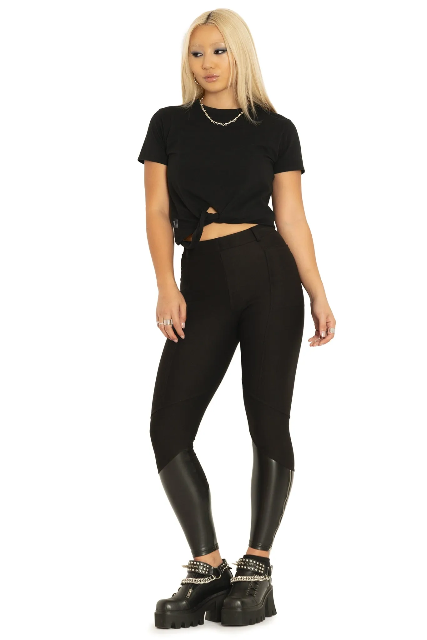 Black Splice Panelled HW Zip Leggings