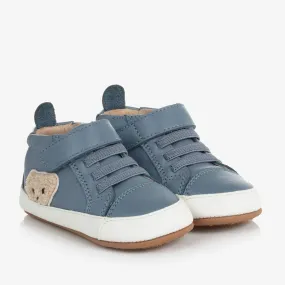 Blue Leather Baby First Walker Trainers