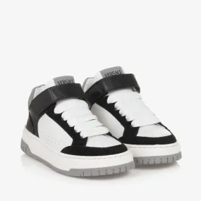 Boys Black & White Leather Trainers