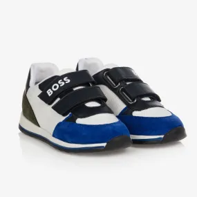 Boys White & Blue Velcro Trainers