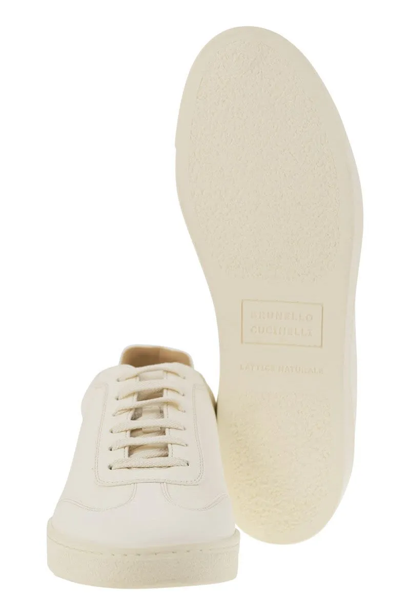 BRUNELLO CUCINELLI Luxurious Men's White Sneakers with Hammered Leather and Laminated Accents