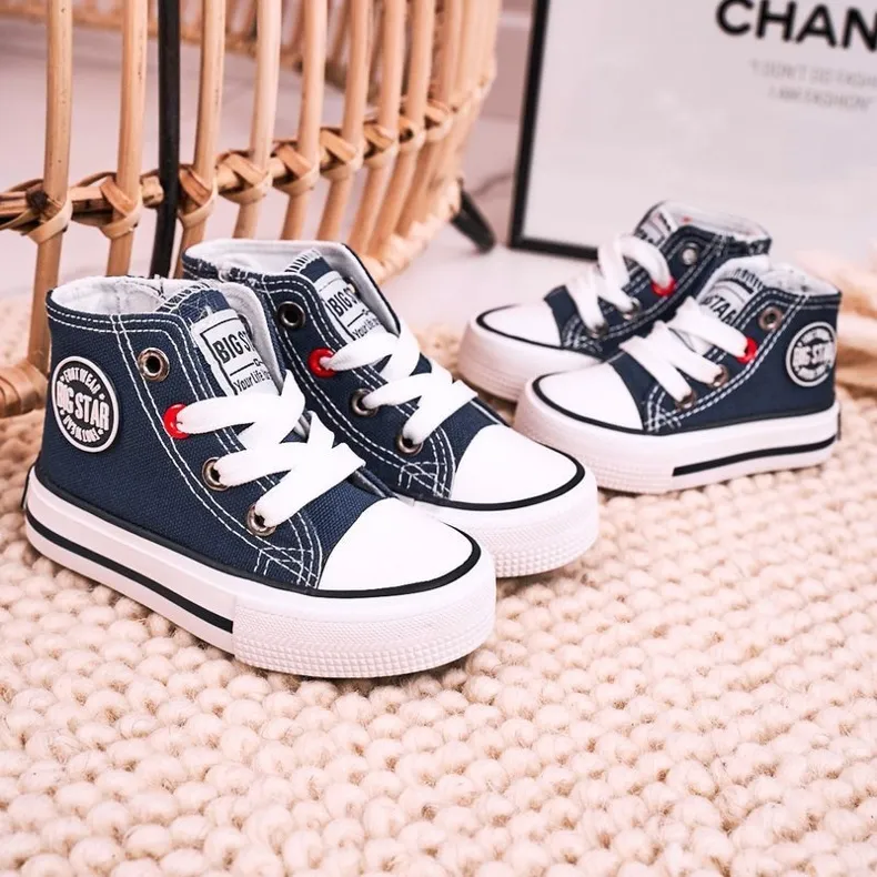 Children's High Sneakers With a zipper Big Star HH374189 Navy Blue