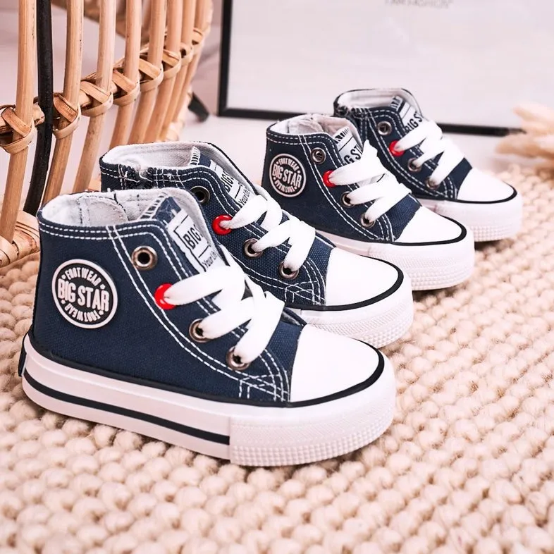 Children's High Sneakers With a zipper Big Star HH374189 Navy Blue