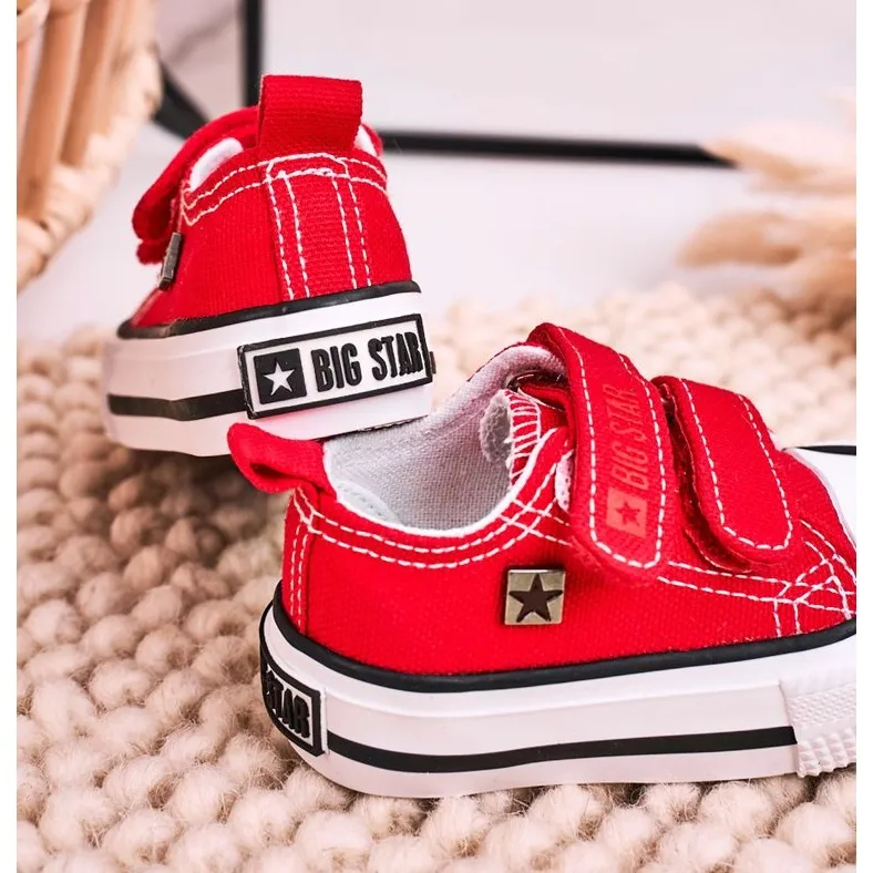 Children's Low Sneakers With Velcro Big Star HH374202 Red