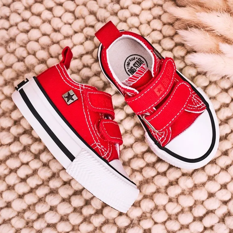 Children's Low Sneakers With Velcro Big Star HH374202 Red