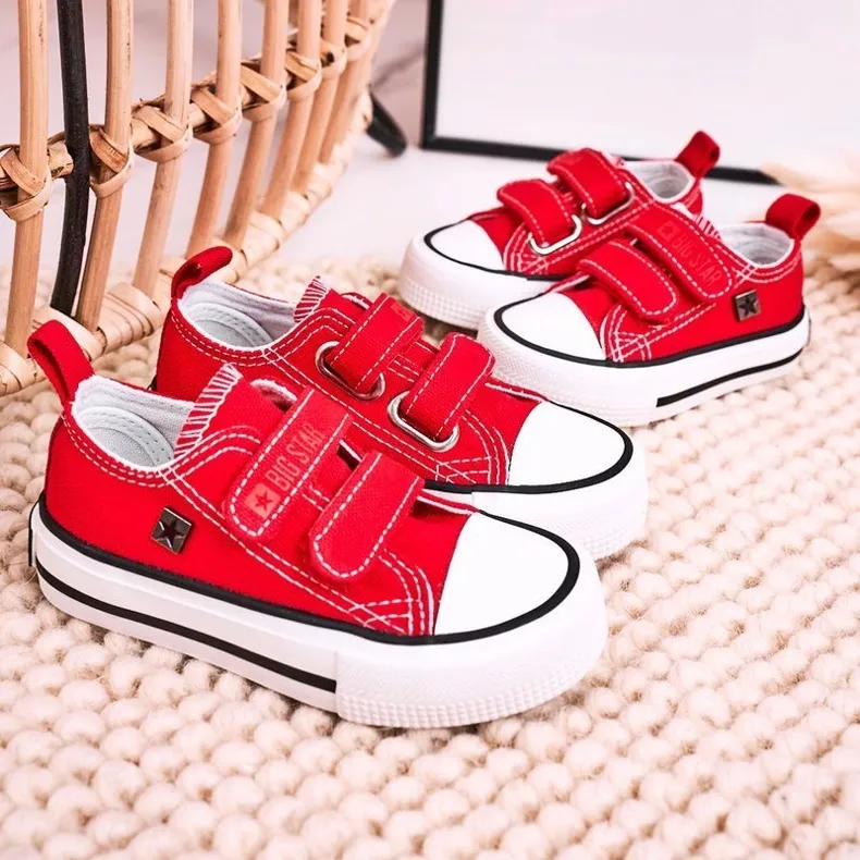 Children's Low Sneakers With Velcro Big Star HH374202 Red