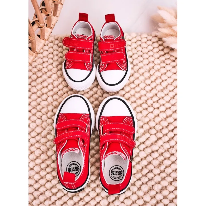 Children's Low Sneakers With Velcro Big Star HH374202 Red