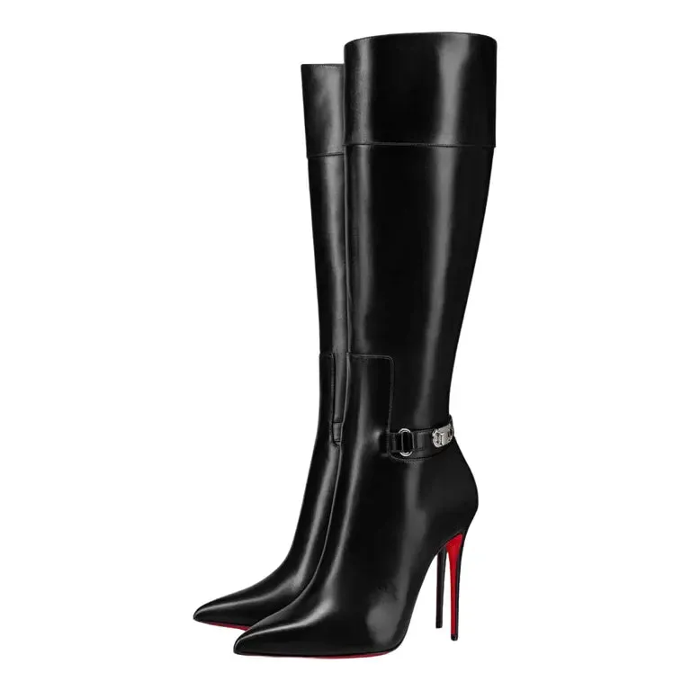 Christian Louboutin Condora Botta 100 Leather Knee-high Boot 'BLACK'