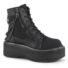 Demonia Emily 114 Black Canvas/Vegan Leather Boot