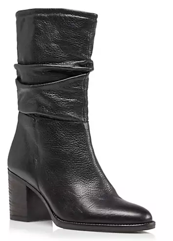 Dune London Rosa Black Leather Slouch Heeled Mid Boot | Kaleidoscope