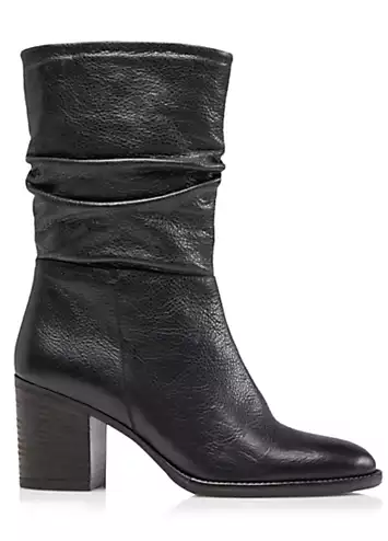 Dune London Rosa Black Leather Slouch Heeled Mid Boot | Kaleidoscope