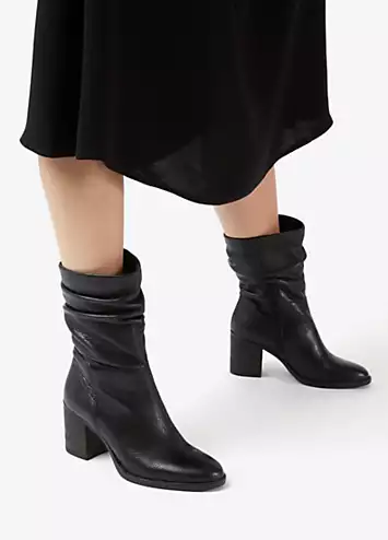 Dune London Rosa Black Leather Slouch Heeled Mid Boot | Kaleidoscope