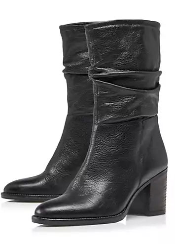 Dune London Rosa Black Leather Slouch Heeled Mid Boot | Kaleidoscope