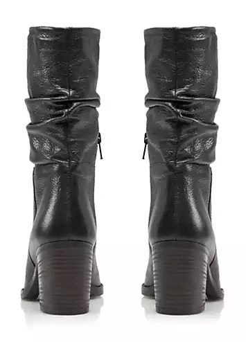 Dune London Rosa Black Leather Slouch Heeled Mid Boot | Kaleidoscope