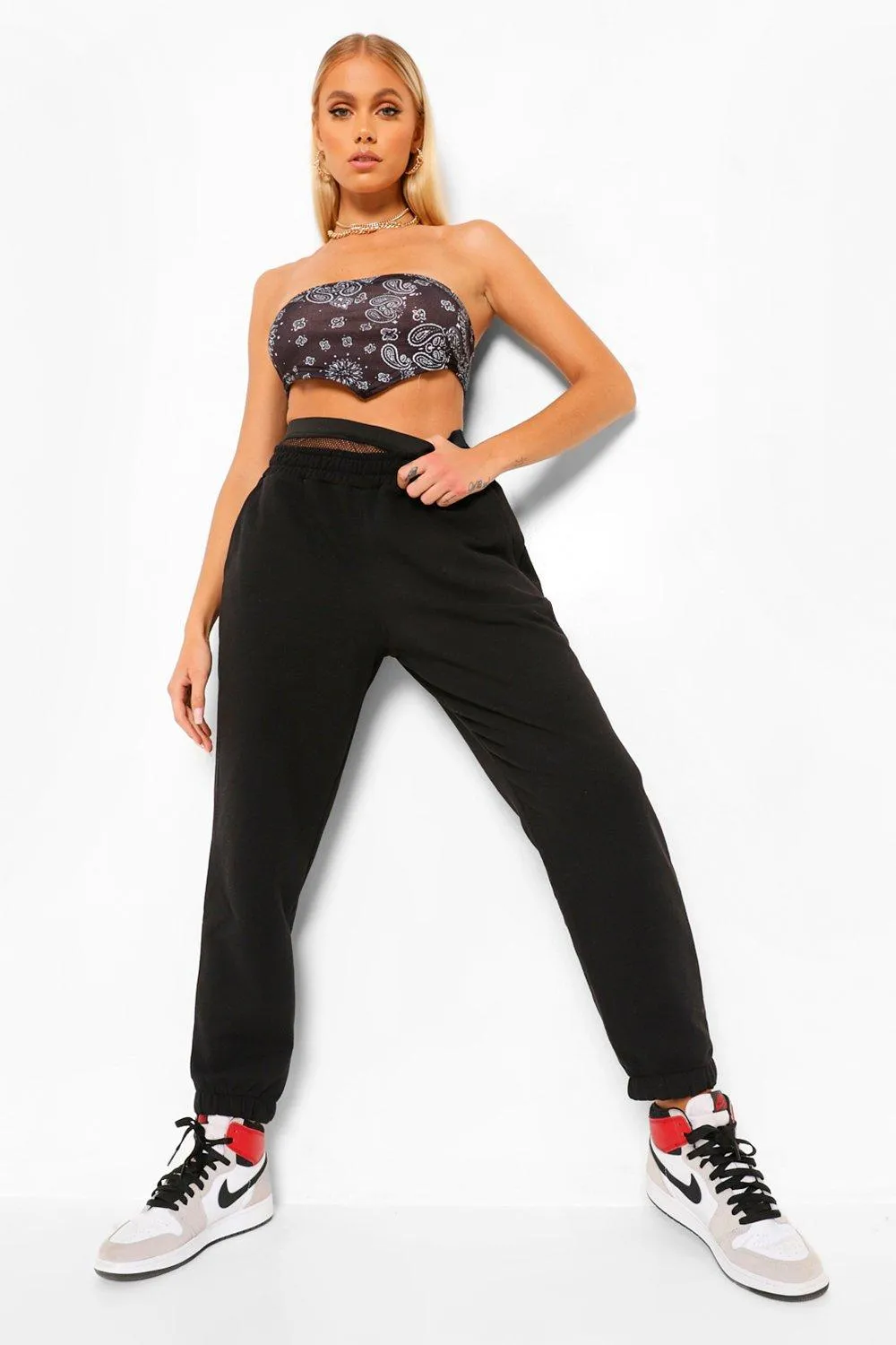 Fishnet Insert Panel Joggers