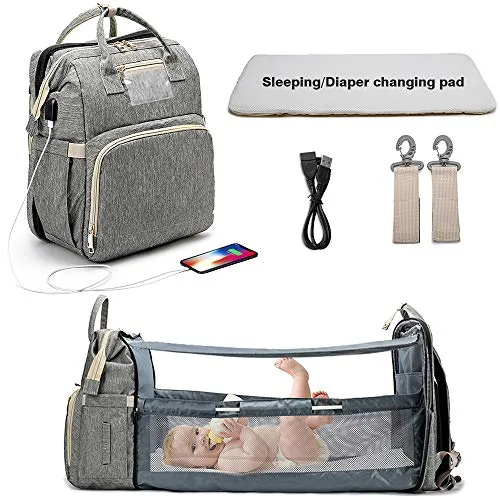 Foldable bed, diaper bag