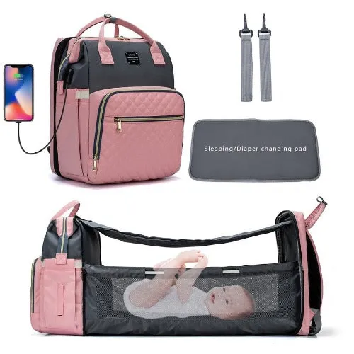 Foldable bed, diaper bag