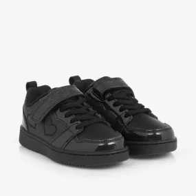 Girls Black Faux Leather Heart Trainers