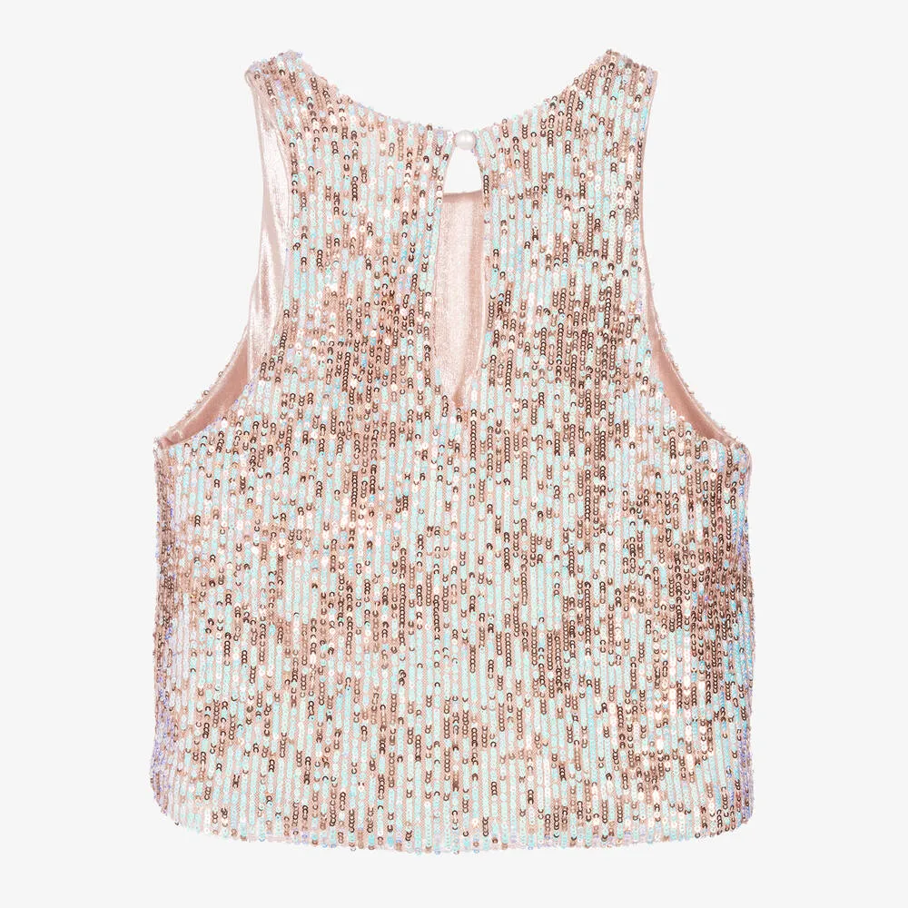 Girls Pink Sequin Tulle Vest Top