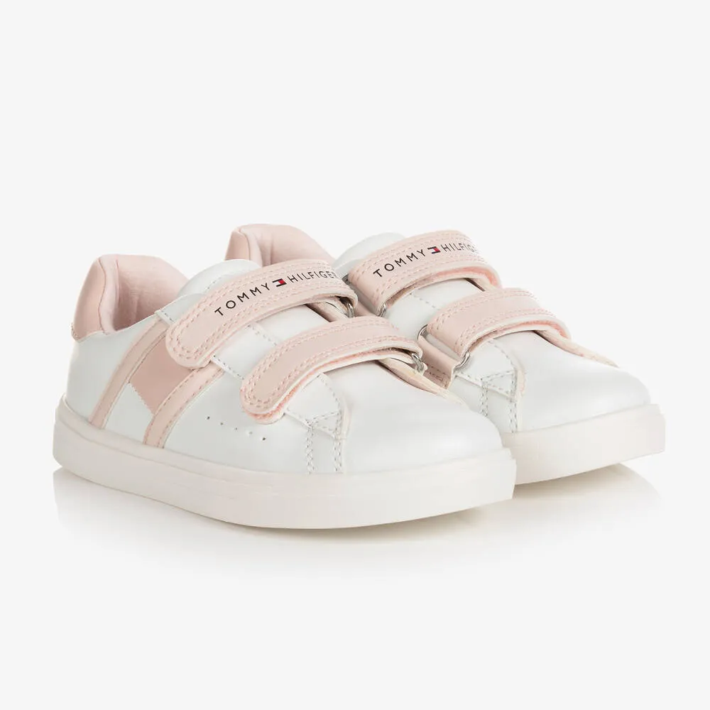 Girls White & Pink Logo Trainers