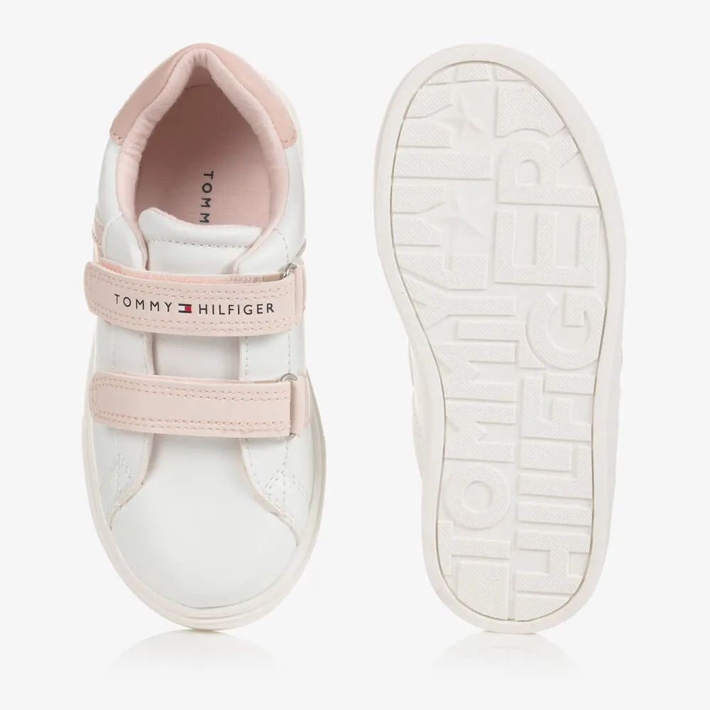 Girls White & Pink Logo Trainers