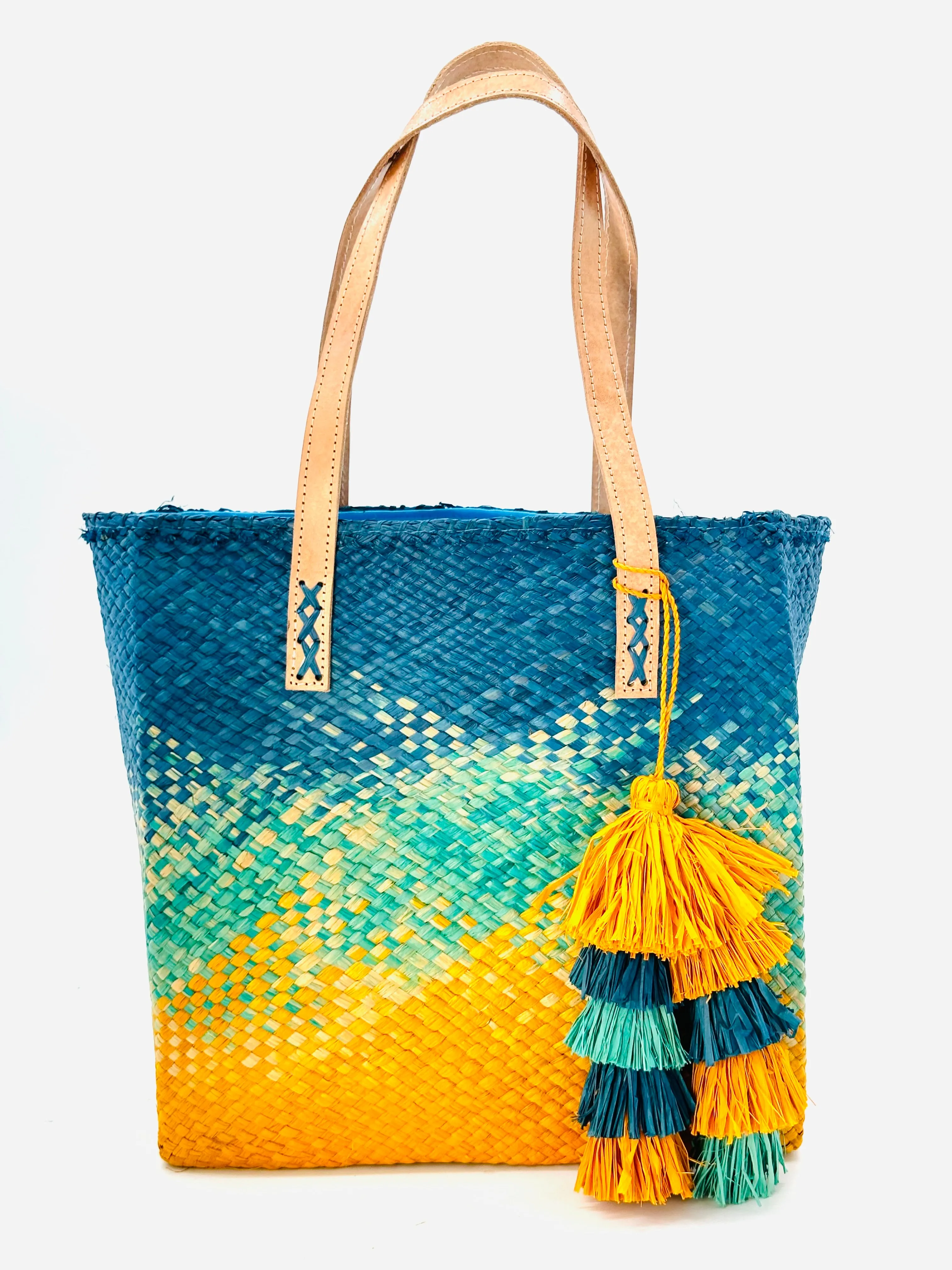 Holden Ombre Straw Handbag with Tassel Charm Embellishment