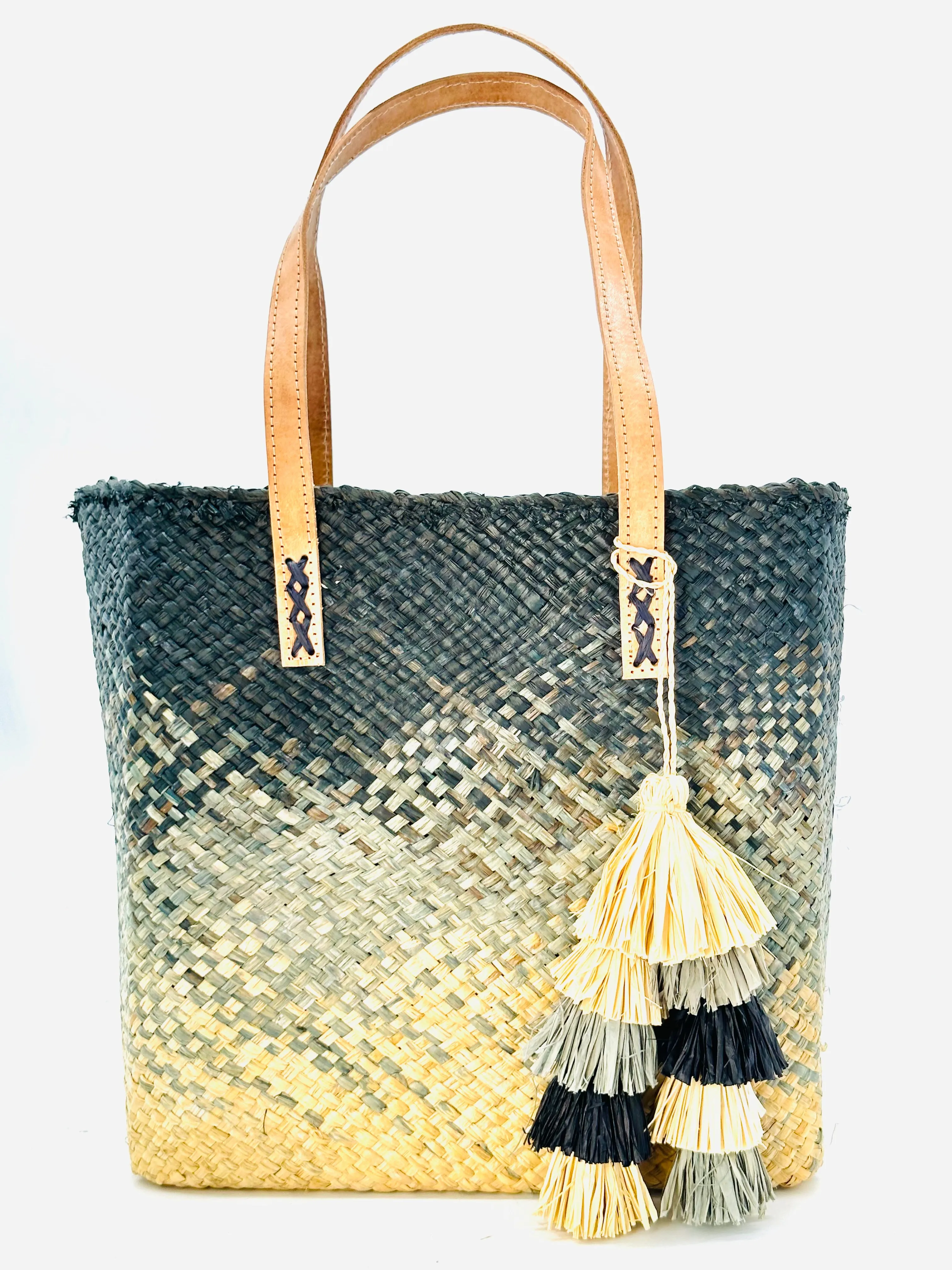 Holden Ombre Straw Handbag with Tassel Charm Embellishment