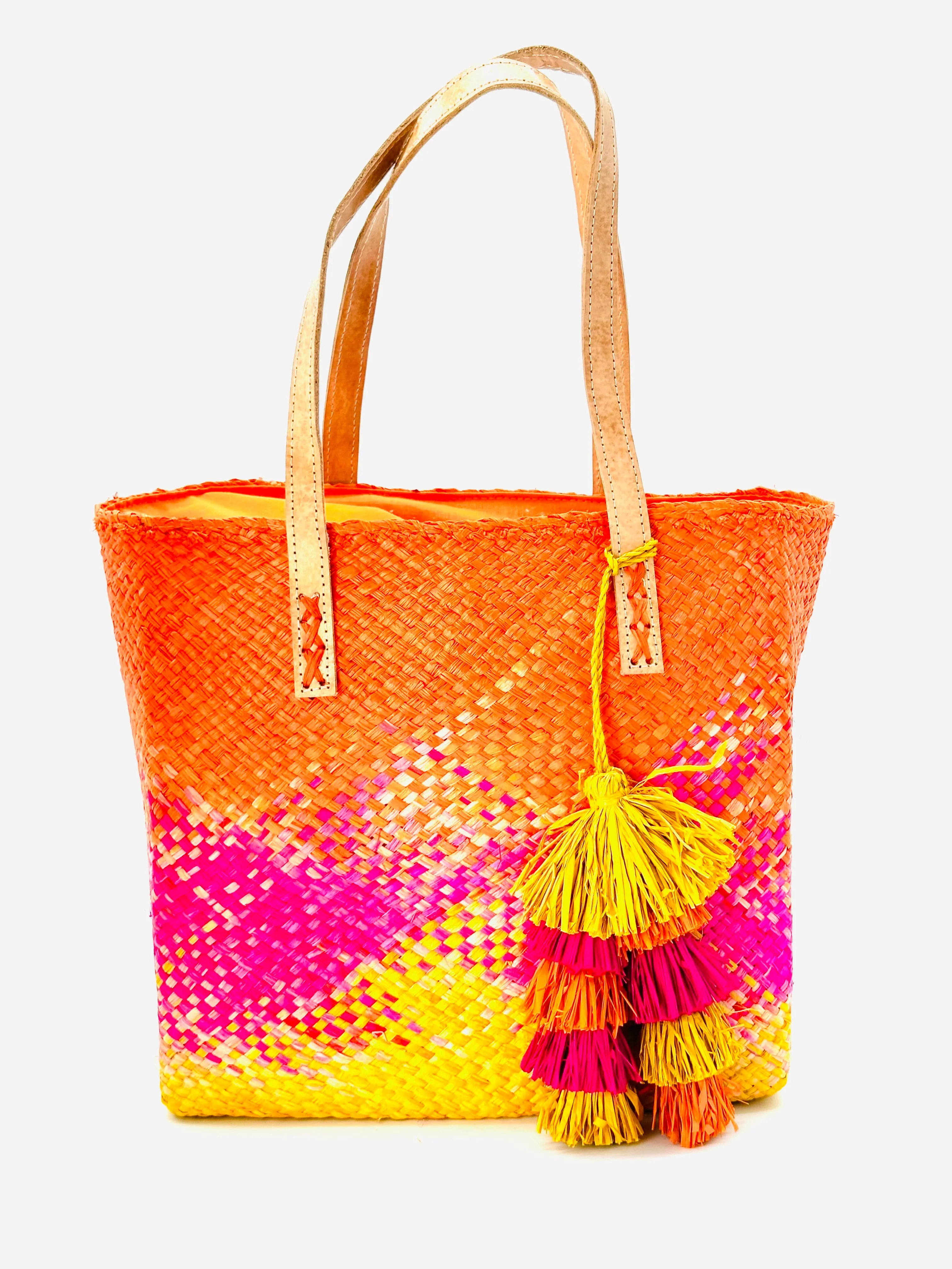 Holden Ombre Straw Handbag with Tassel Charm Embellishment