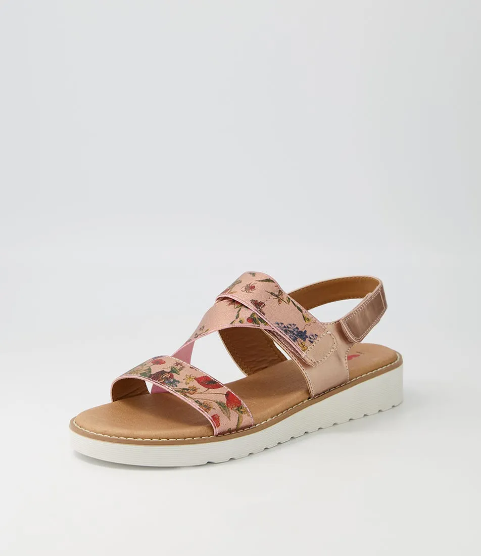 I LOVE BILLY Baktie Rose Gold Floral Elastic Sandals