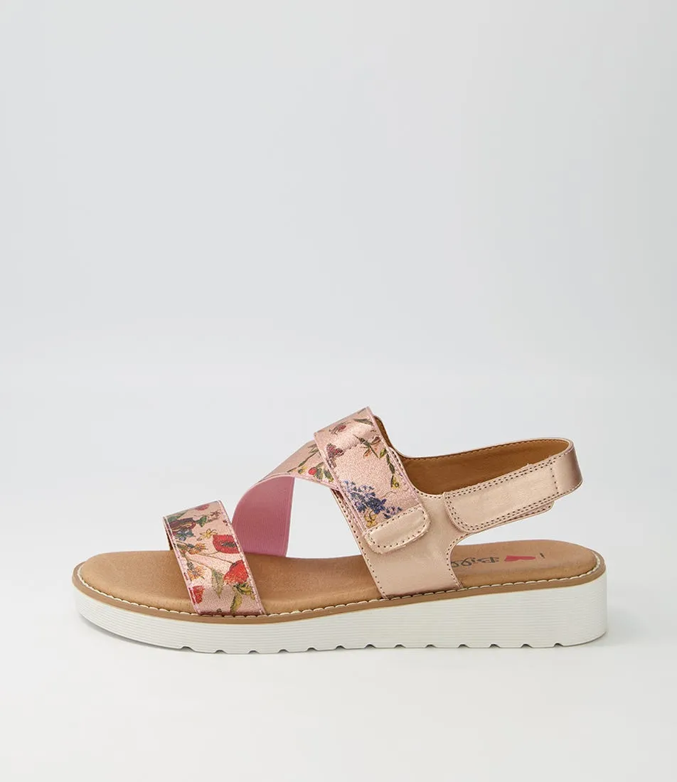 I LOVE BILLY Baktie Rose Gold Floral Elastic Sandals