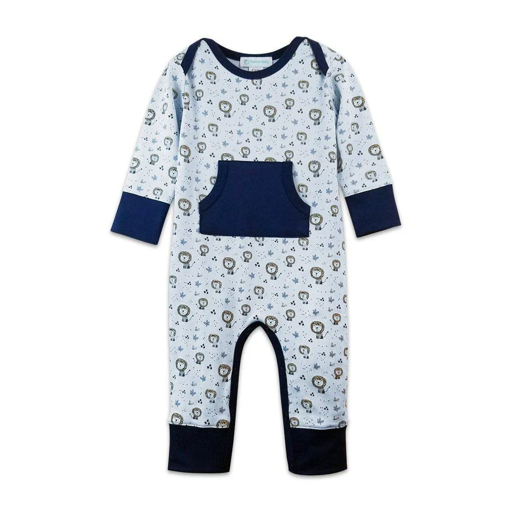 Kangaroo Romper - Lions on Baby Blue