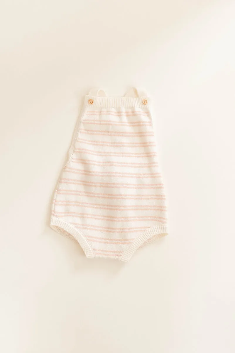 Knit Stripe Bubble Romper - Oatmilk & Pink