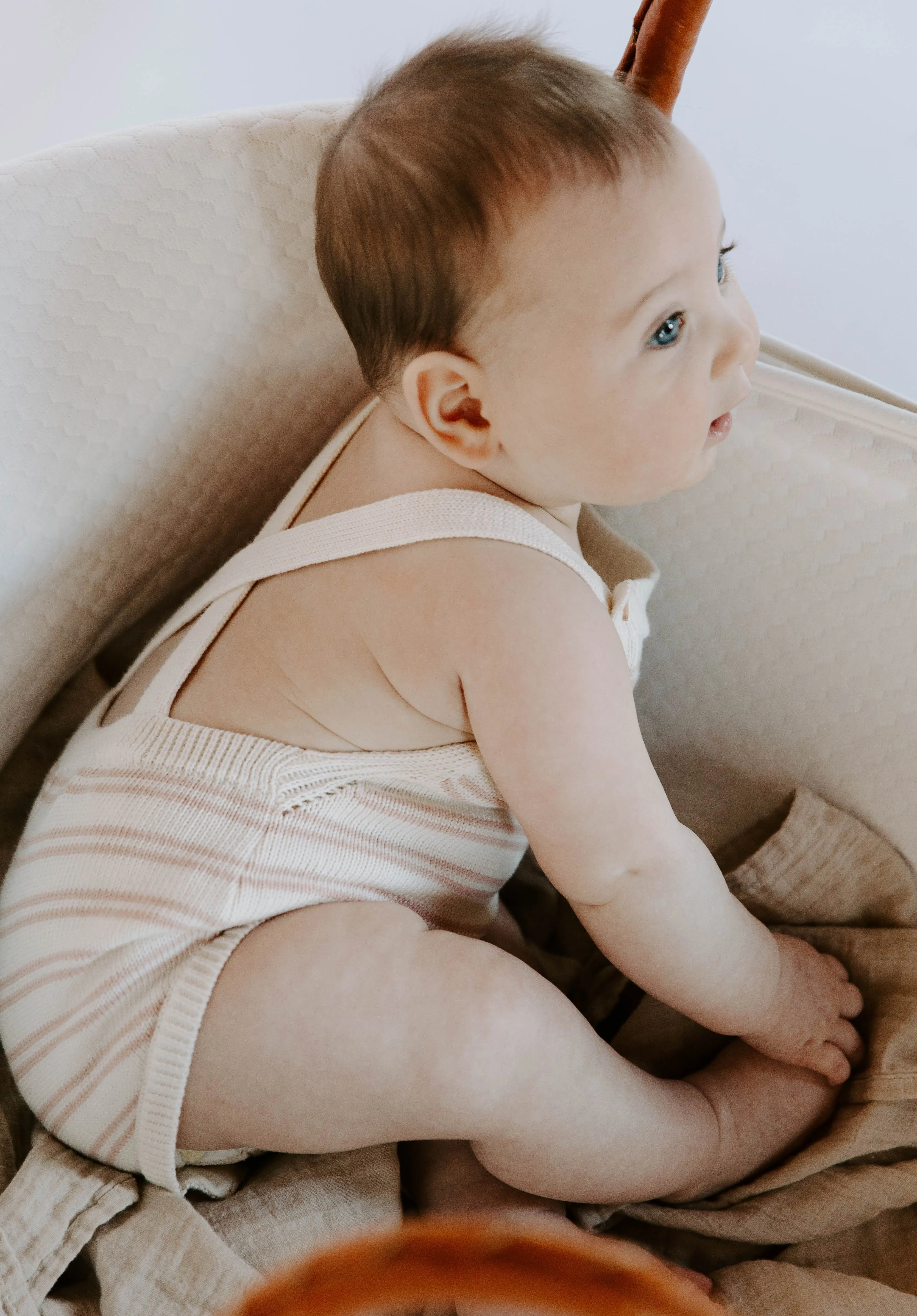 Knit Stripe Bubble Romper - Oatmilk & Pink