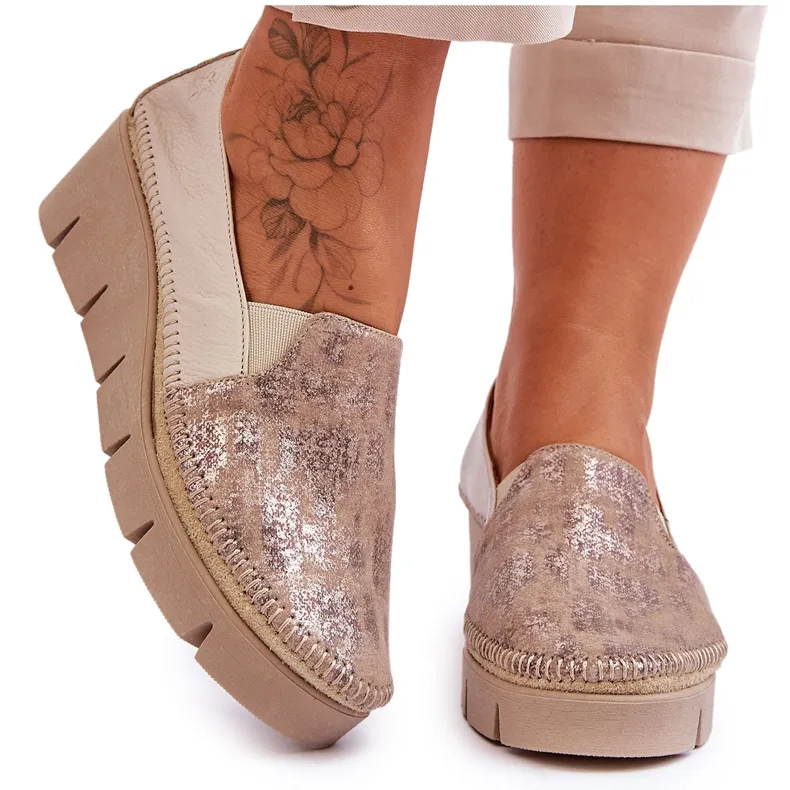 Leather Wedge Sneakers Maciejka 5814A-10 Beige