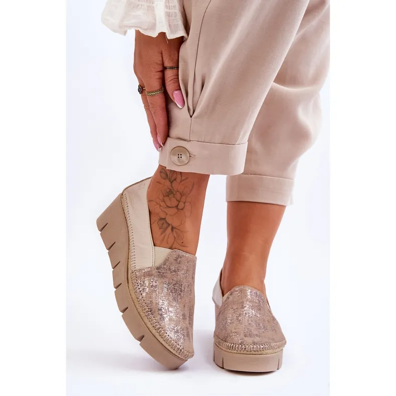 Leather Wedge Sneakers Maciejka 5814A-10 Beige