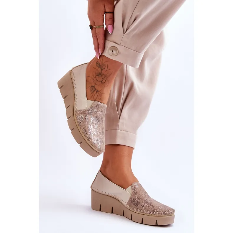 Leather Wedge Sneakers Maciejka 5814A-10 Beige