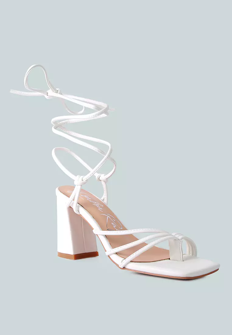 London Rag White Toe Ring Tie Up Block Sandals